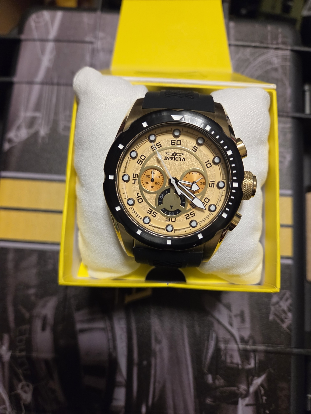 Invicta Peach Dial Chronograph Watch with Black Bezel